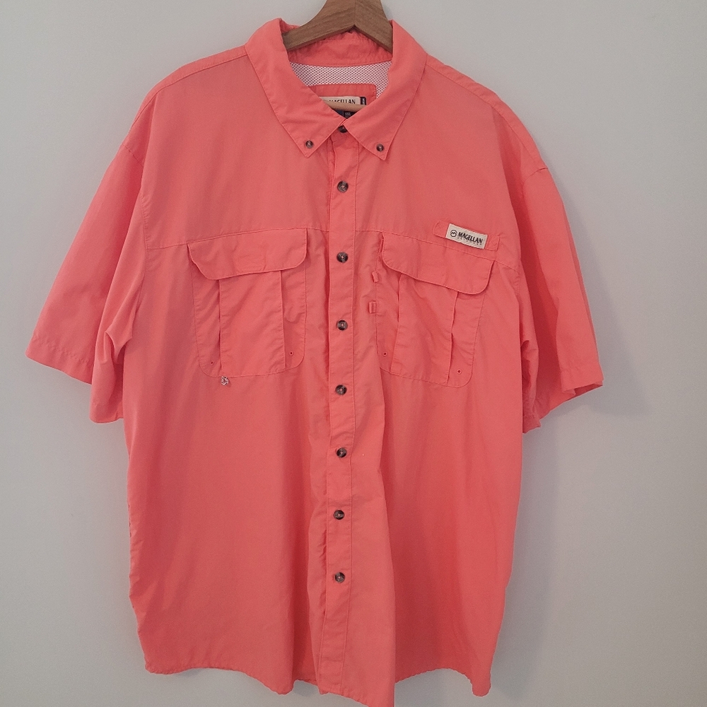 Magellan Outdoor Shirt Mens 2XL Short Sleeve fish gear shirt Coral Gorpcore